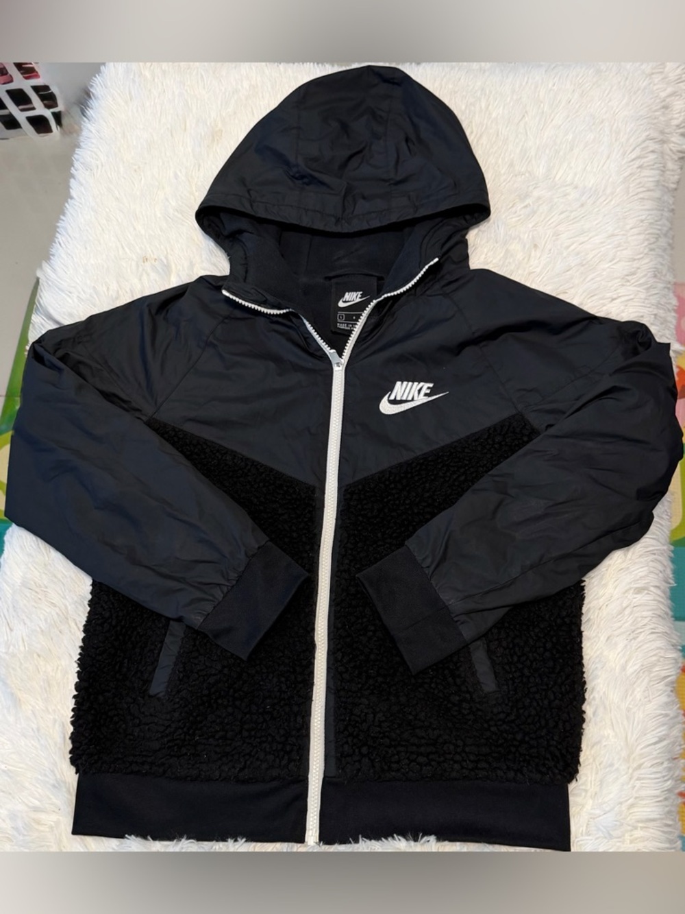 Nike Black Hooded Zip-Up Jacket with White Logo